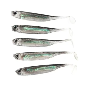 T-tail Silicone Worm Lures | 5-Pack Rainbow Sequin Spinner Baits for Bass & Pike