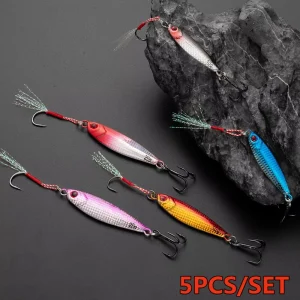 5pcs Metal Jig Lures Set | Slow Sinking Spoons for Sea & Shore Fishing